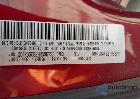 2017 Dodge Grand Caravan Sxt из США, поврежденный, VIN 2C4RDGCG2HR596792